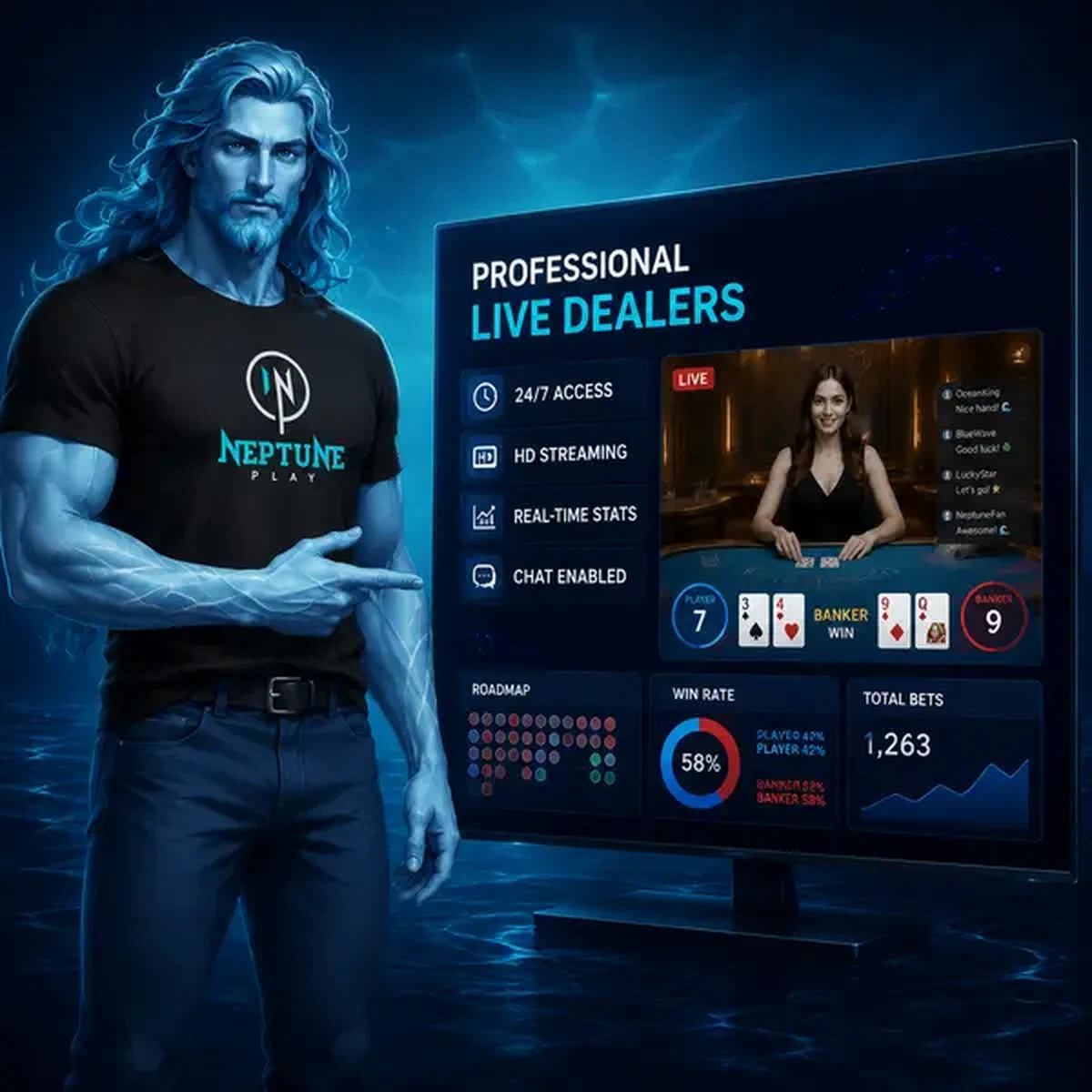 Neptune showcasing live dealer tables at Neptune Play Professional Live Dealers casino